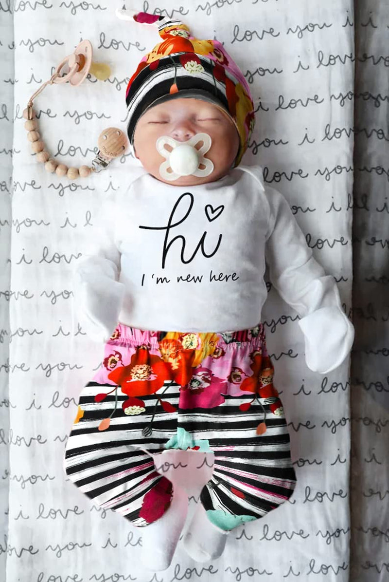 Newborn Baby Girl Clothes Im New Here Infant Newborn Outfit Cute Toddler Baby Girl Outfits 4PC Set