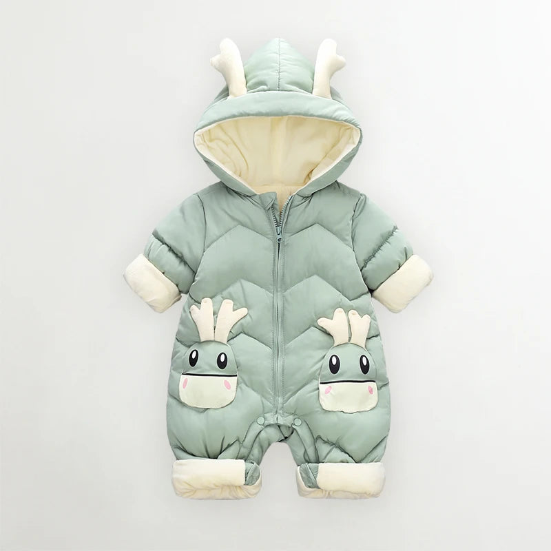 2024 Baby Winter Snowsuit plus Velvet Thick Baby Boys Jumpsuit 0-2 Years Newborn Romper Baby Girls Overalls Toddler Coat