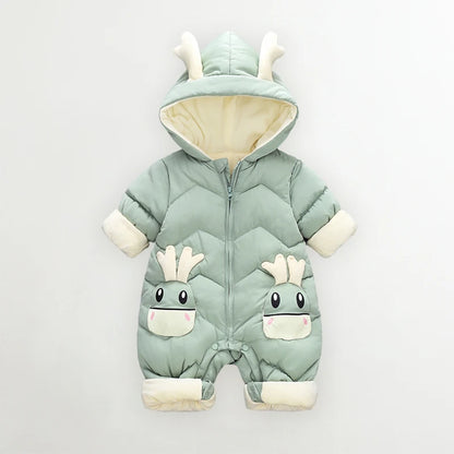 2024 Baby Winter Snowsuit plus Velvet Thick Baby Boys Jumpsuit 0-2 Years Newborn Romper Baby Girls Overalls Toddler Coat