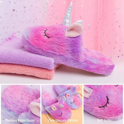 Rainbow Unicorn Slippers/Cute Fluffy Girls Slippers/Cozy Plush Indoor Outdoor Women Slippers/Best Unicorn Gifts