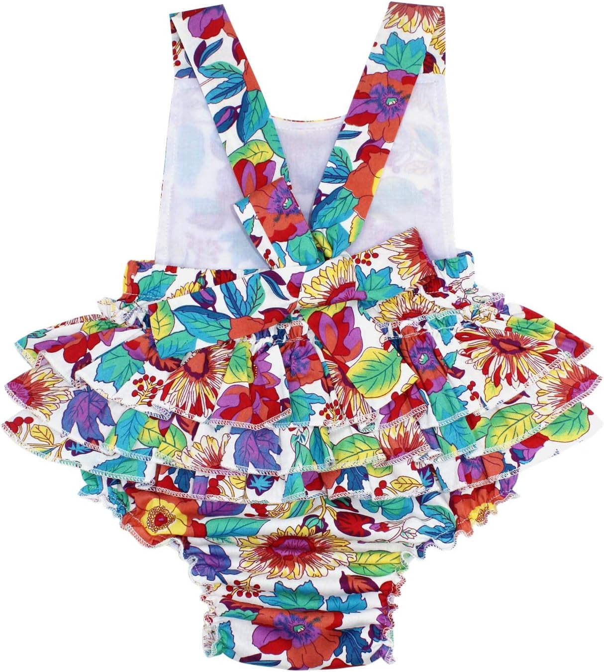 Baby Girl'S Floral Print Ruffles Romper Summer Clothes with Headband