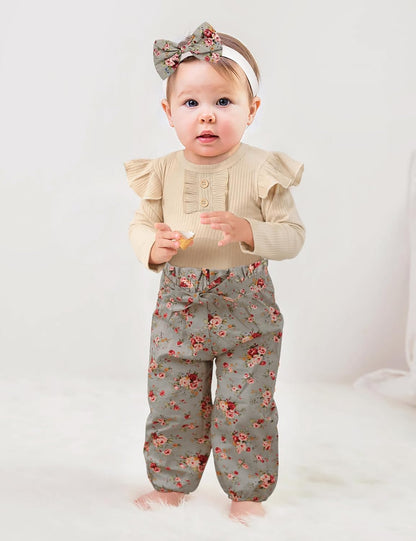 Baby Girls Clothes Cute Baby Clothes Girls Romper + Pant 3Pcs Winter Outfit Newborn Light Brown…