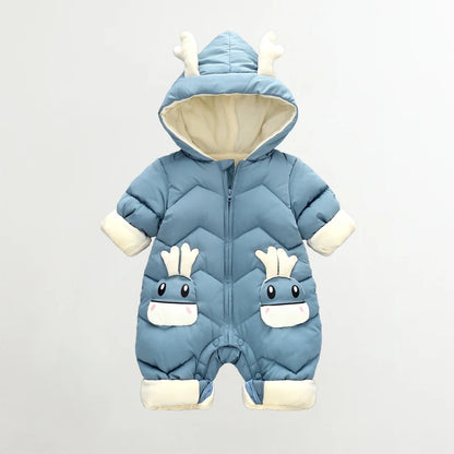 2024 Baby Winter Snowsuit plus Velvet Thick Baby Boys Jumpsuit 0-2 Years Newborn Romper Baby Girls Overalls Toddler Coat