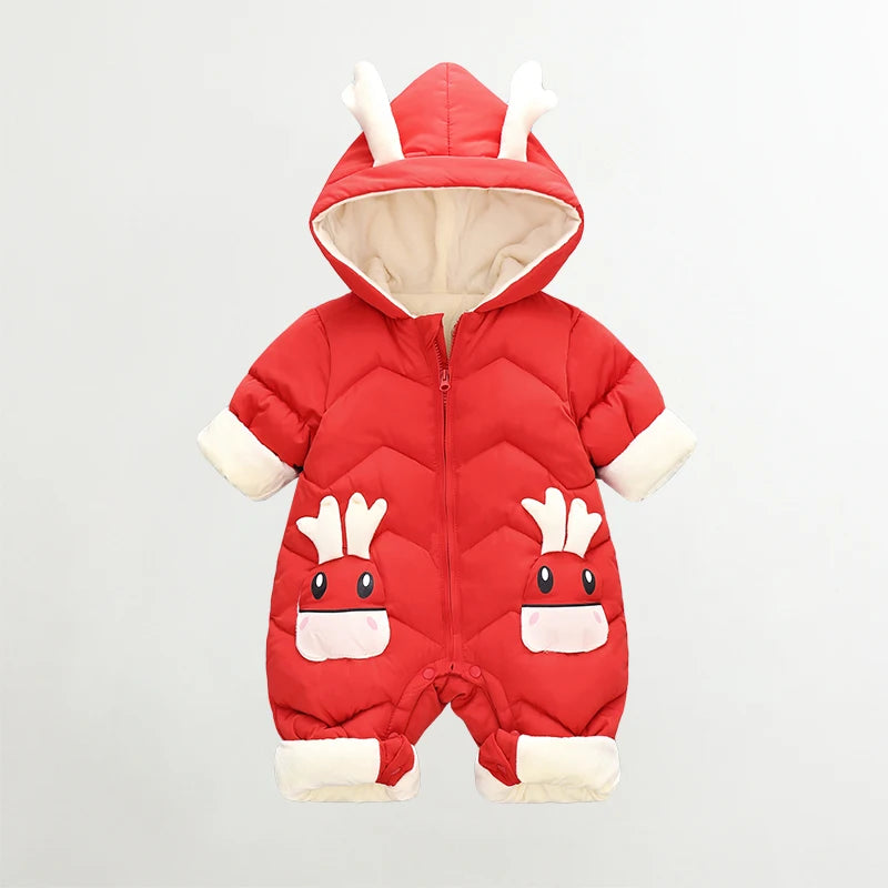 2024 Baby Winter Snowsuit plus Velvet Thick Baby Boys Jumpsuit 0-2 Years Newborn Romper Baby Girls Overalls Toddler Coat