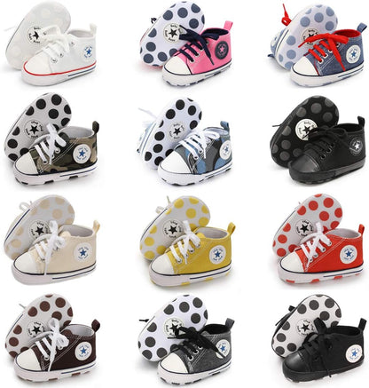 Unisex Baby Boy Girl Canvas Sneaker Soft Sole Ankle Infant First Walkers Crib Shoe